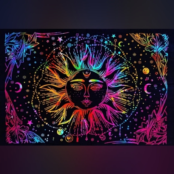 Psychedelic Dark Rainbow Sun Moon Celestial Wall Tapestry Boho Art Bohemian New - Picture 1 of 6